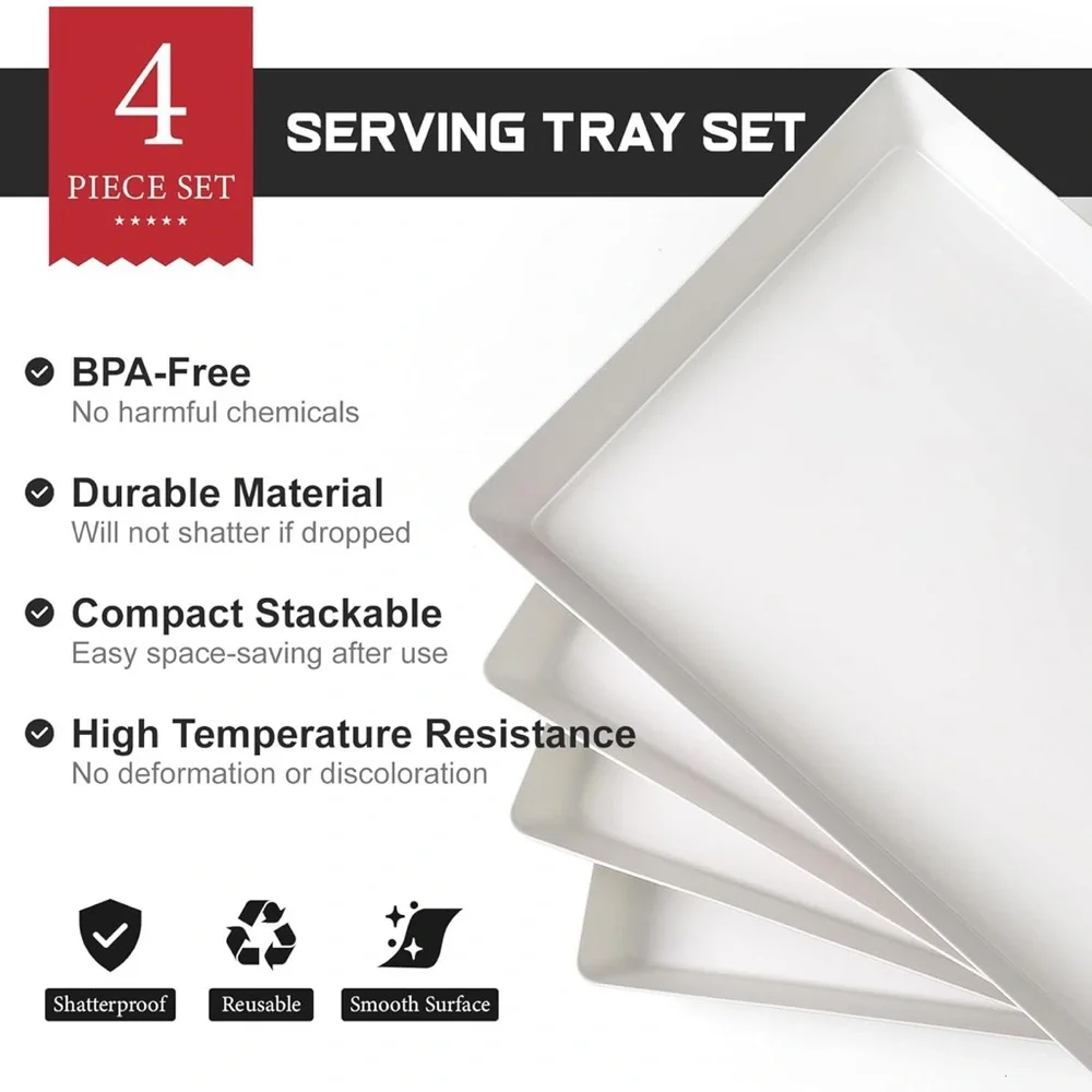 Elegant White Serving Tray Set - 4 Piece